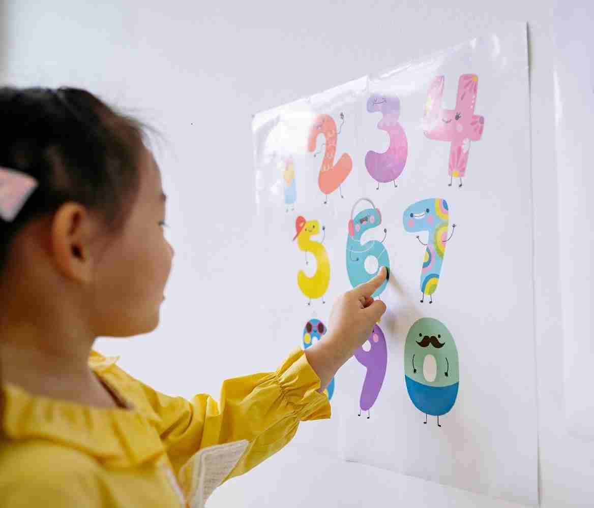 A child learning numbers on the wall
