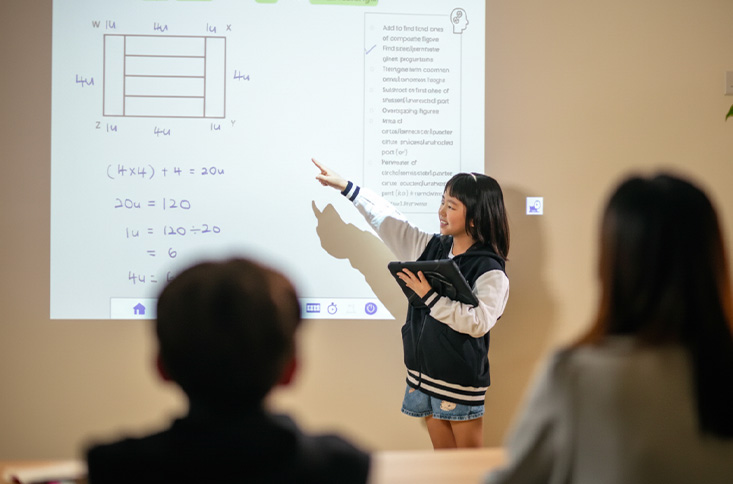 Student using a tablet for her studies.